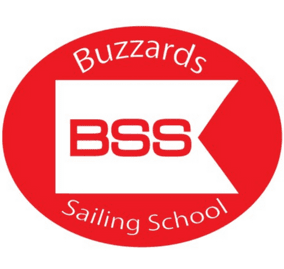 Logo of CampDoc customer Buzzards Sailing School, featuring a red and white design with the abbreviation 'BSS' in a nautical flag and the text 'Buzzards Sailing School.