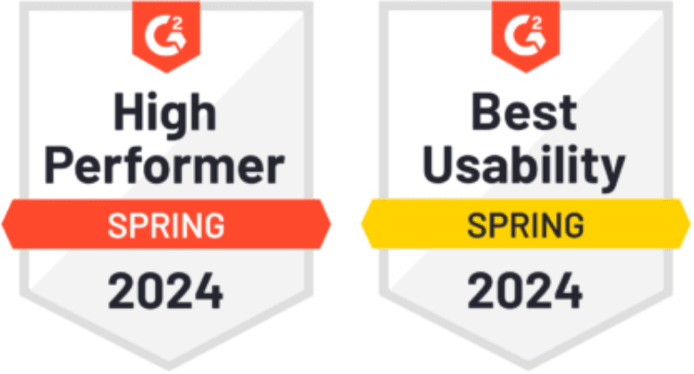 G2 High Performer and Best Usability badges for CampDoc Camp Management Software, Spring 2024.
